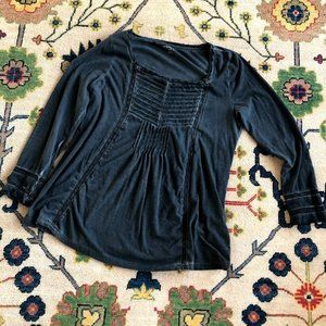 Soft Surroundings gray top lace & pleat detailing